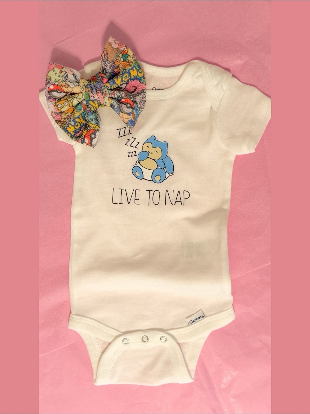 Handmade Snorlax-Inspired Onesie & Bow set